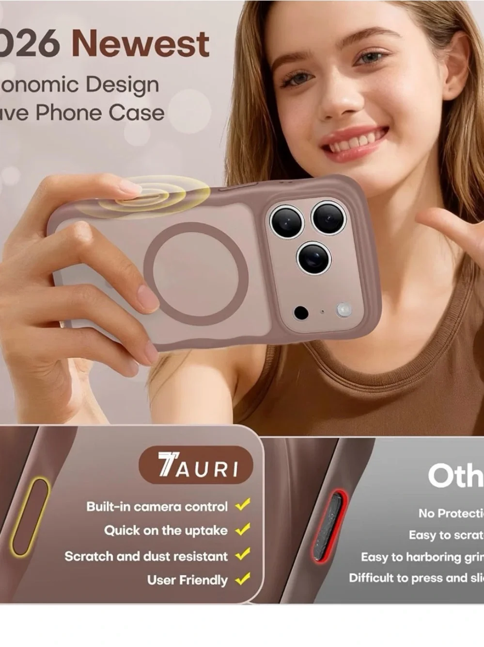 Brown For I phone 17 Pro Magnetic MagSafe- Silicone Phone Case translucent